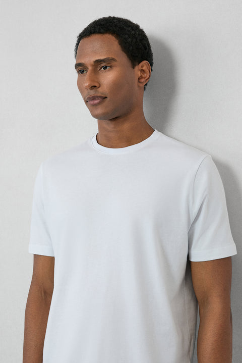 Beyaz Bisiklet Yaka Slim Fit %100 Pamuk Tişört