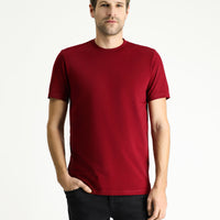 Açık Bordo Bisiklet Yaka Slim Fit Dar Kesim Süprem Pamuk Tişört