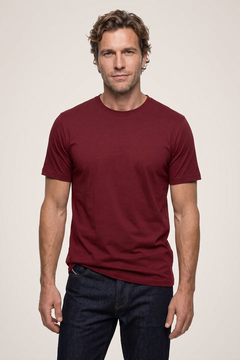 Açık Bordo Bisiklet Yaka Slim Fit %100 Pamuk Tişört