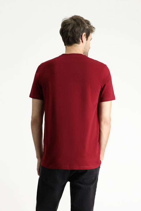 Açık Bordo Bisiklet Yaka Slim Fit %100 Pamuk Tişört