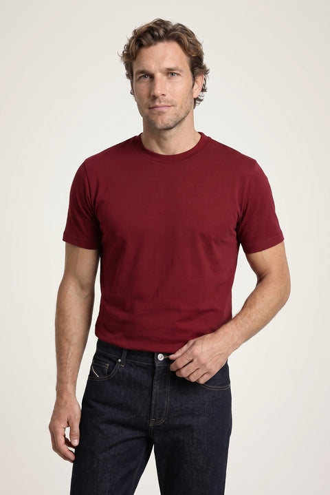 Açık Bordo Bisiklet Yaka Slim Fit %100 Pamuk Tişört
