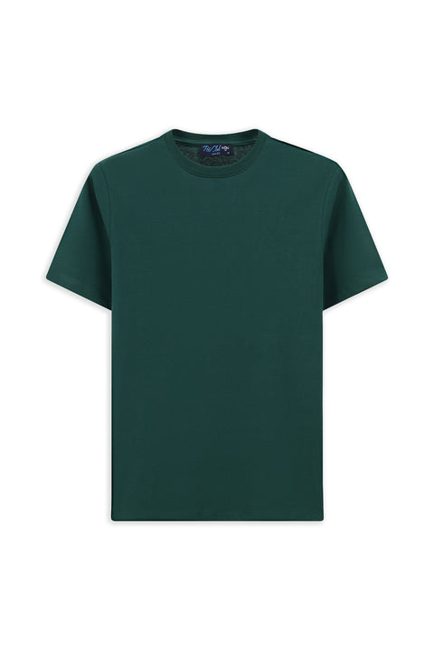 Koyu Yeşil Bisiklet Yaka Slim Fit %100 Pamuk Tişört