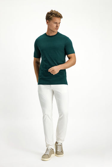  Koyu Yeşil Bisiklet Yaka Slim Fit Dar Kesim Süprem Pamuk Tişört
