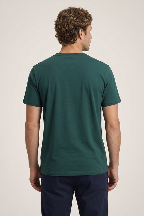 Koyu Yeşil Bisiklet Yaka Slim Fit %100 Pamuk Tişört
