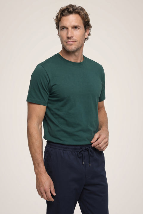 Koyu Yeşil Bisiklet Yaka Slim Fit %100 Pamuk Tişört