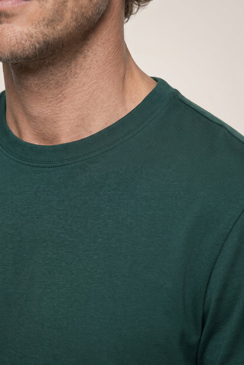Koyu Yeşil Bisiklet Yaka Slim Fit %100 Pamuk Tişört