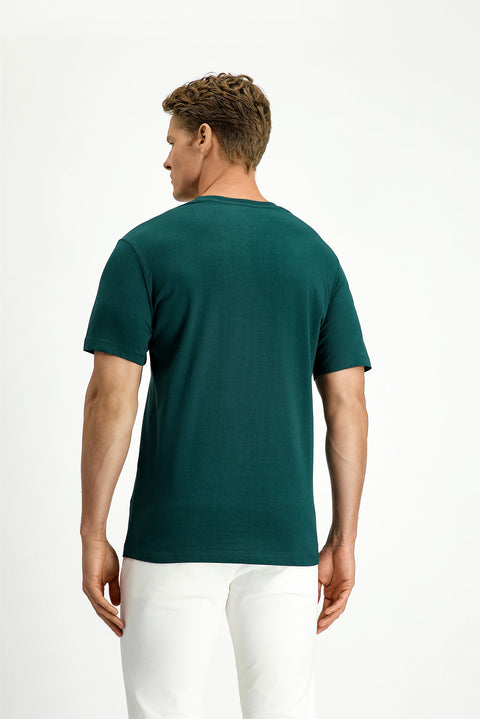 Koyu Yeşil Bisiklet Yaka Slim Fit %100 Pamuk Tişört