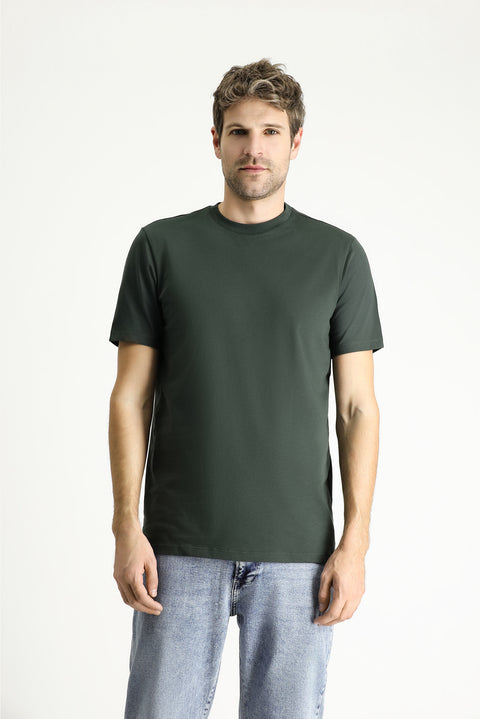 Koyu Antrasit Bisiklet Yaka Slim Fit %100 Pamuk Tişört