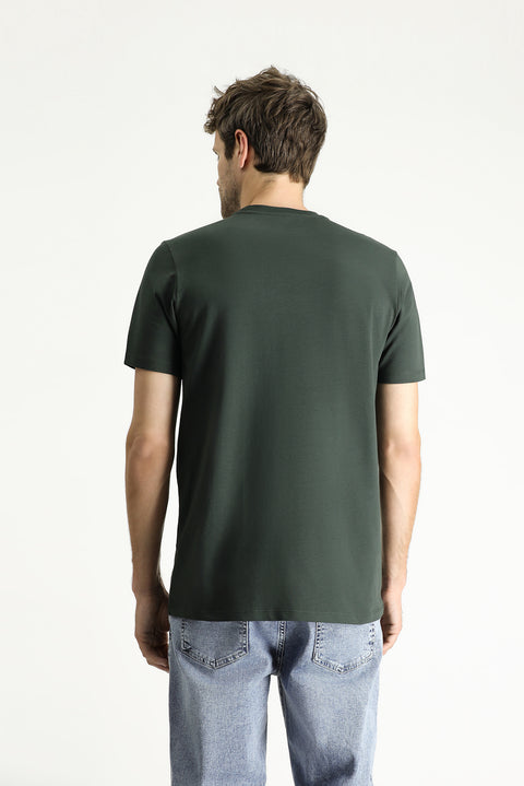 Koyu Antrasit Bisiklet Yaka Slim Fit %100 Pamuk Tişört