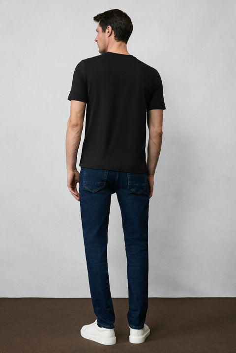 Beyaz-Siyah-Lacivert Bisiklet Yaka Slim Fit Dar Kesim Pamuk 3'lü Tişört Seti