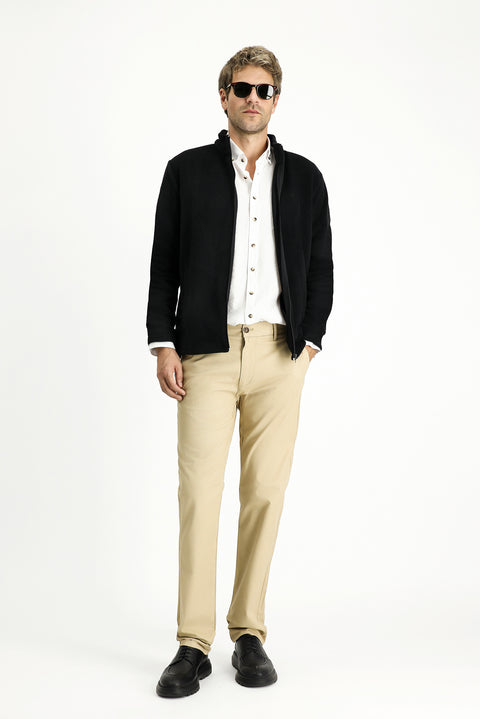 Siyah Dik Yaka Tam Fermuarlı Soğuk Geçirmez Tüylenme Yapmayan Cepli Polar Sweatshirt