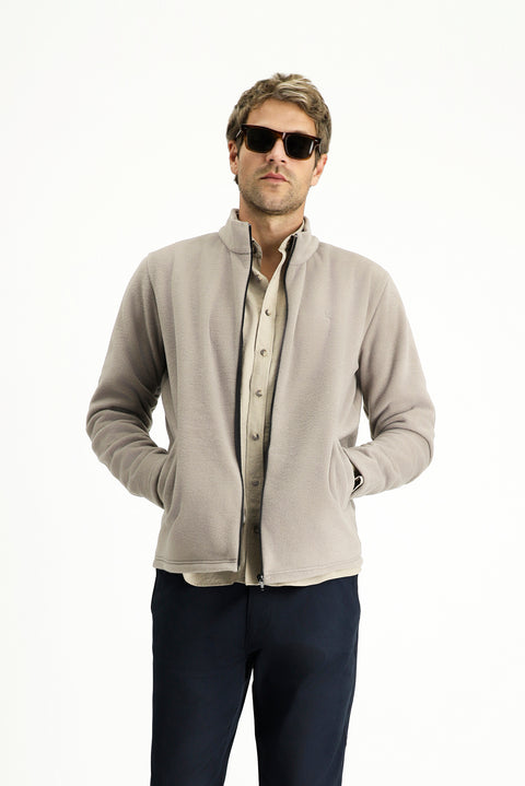 Orta Gri Dik Yaka Tam Fermuarlı Soğuk Geçirmez Tüylenme Yapmayan Cepli Polar Sweatshirt