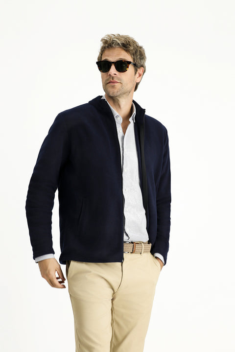 Koyu Lacivert Dik Yaka Tam Fermuarlı Soğuk Geçirmez Tüylenme Yapmayan Cepli Polar Sweatshirt