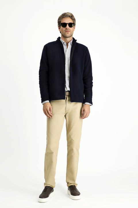 Koyu Lacivert Dik Yaka Tam Fermuarlı Soğuk Geçirmez Tüylenme Yapmayan Cepli Polar Sweatshirt