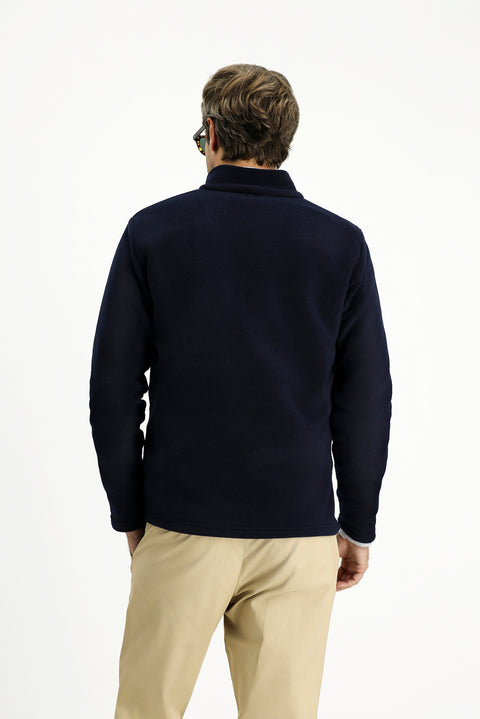 Koyu Lacivert Dik Yaka Tam Fermuarlı Soğuk Geçirmez Tüylenme Yapmayan Cepli Polar Sweatshirt