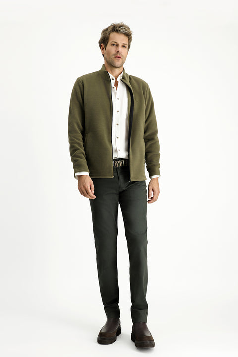 Orta Haki Dik Yaka Tam Fermuarlı Soğuk Geçirmez Tüylenme Yapmayan Cepli Polar Sweatshirt