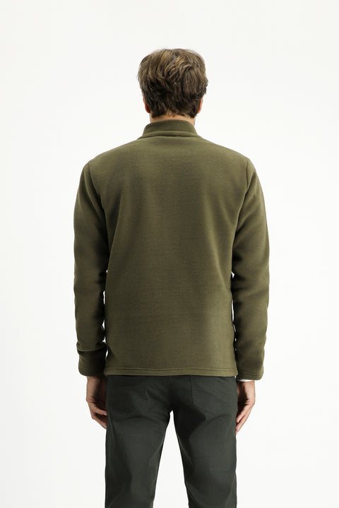 Orta Haki Dik Yaka Tam Fermuarlı Soğuk Geçirmez Tüylenme Yapmayan Cepli Polar Sweatshirt