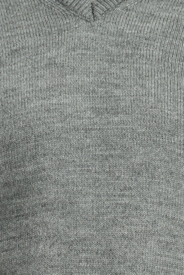 Orta Gri Melanj V Yaka Regular Fit Triko Kazak