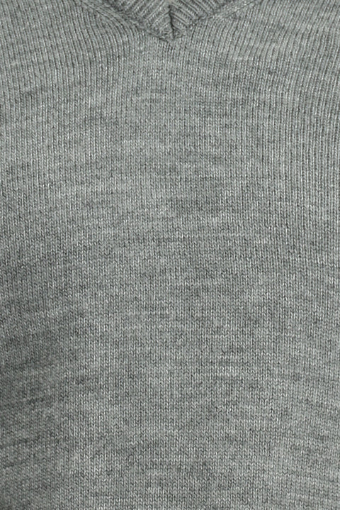 Orta Gri Melanj V Yaka Regular Fit Triko Kazak