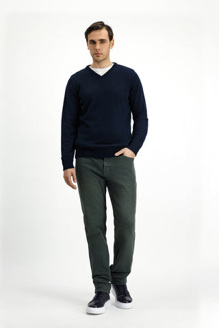  Koyu Lacivert V Yaka Regular Fit Triko Kazak