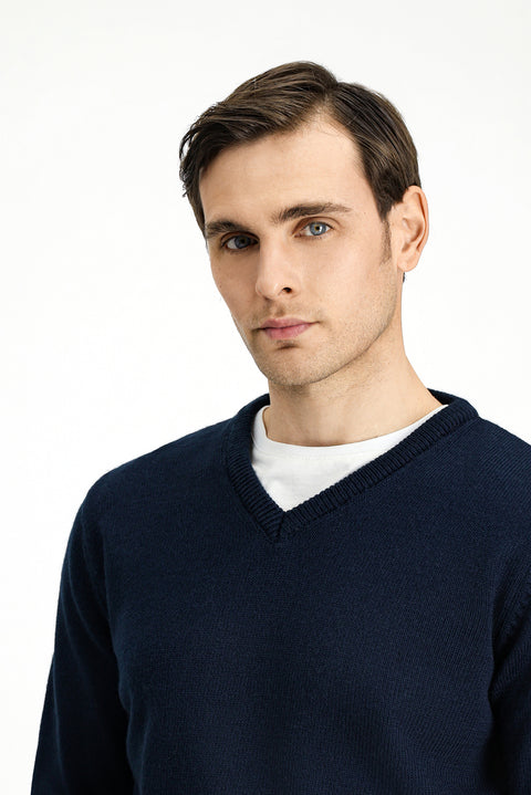 Koyu Lacivert V Yaka Regular Fit Triko Kazak