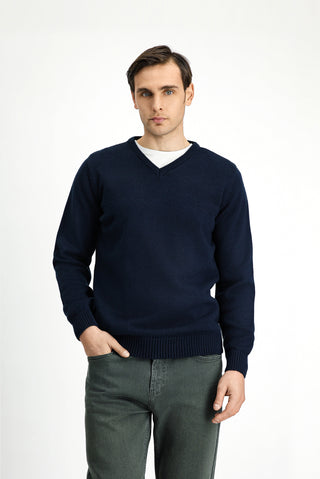  Koyu Lacivert V Yaka Regular Fit Triko Kazak