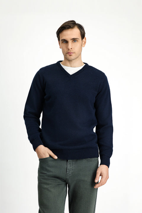 Koyu Lacivert V Yaka Regular Fit Triko Kazak