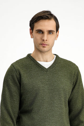  Orta Haki V Yaka Regular Fit Triko Kazak