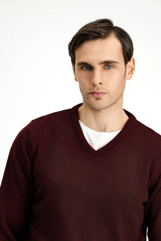  Koyu Bordo V Yaka Regular Fit Triko Kazak