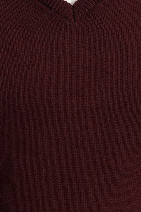 Koyu Bordo V Yaka Regular Fit Triko Kazak