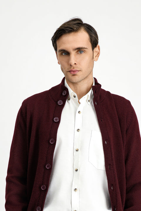 Dark Burgundy Knitted Cardigan