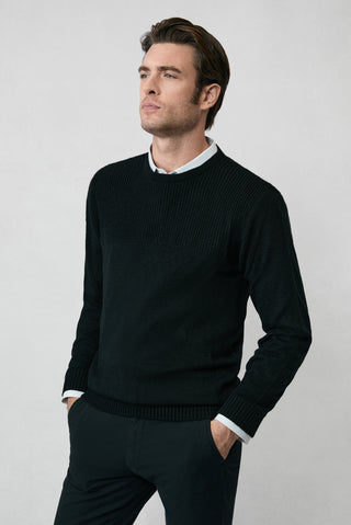  Siyah Bisiklet Yaka Regular Fit Desenli Triko Kazak