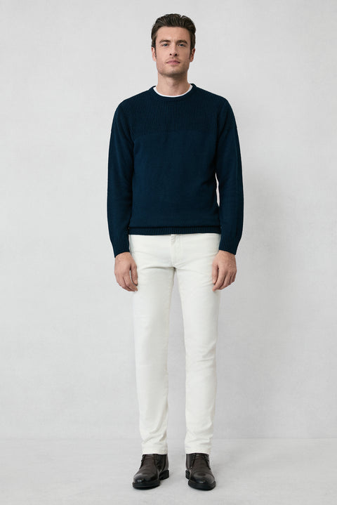 Koyu Lacivert Bisiklet Yaka Regular Fit Desenli Triko Kazak