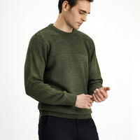 Orta Haki Bisiklet Yaka Regular Fit Desenli Triko Kazak