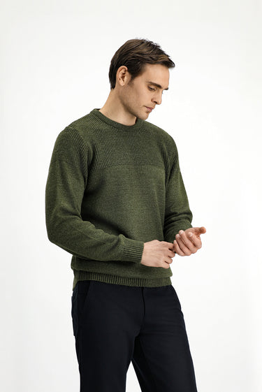  Orta Haki Bisiklet Yaka Regular Fit Desenli Triko Kazak