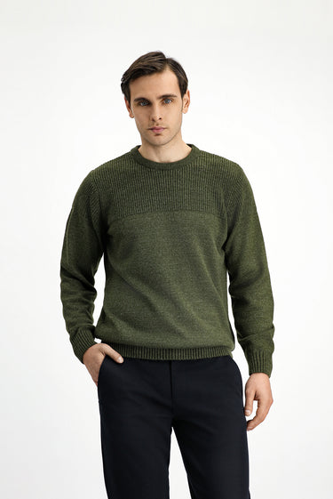  Orta Haki Bisiklet Yaka Regular Fit Desenli Triko Kazak