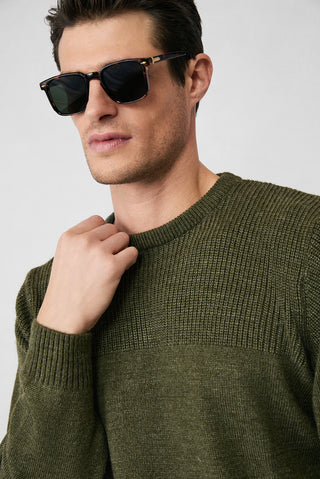  Orta Haki Bisiklet Yaka Regular Fit Desenli Triko Kazak