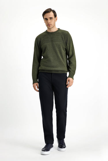  Orta Haki Bisiklet Yaka Regular Fit Desenli Triko Kazak