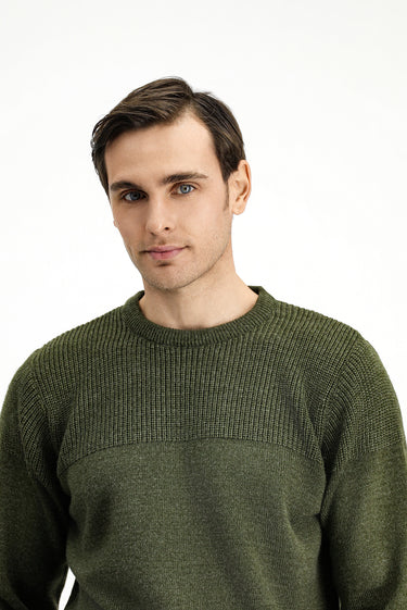  Orta Haki Bisiklet Yaka Regular Fit Desenli Triko Kazak