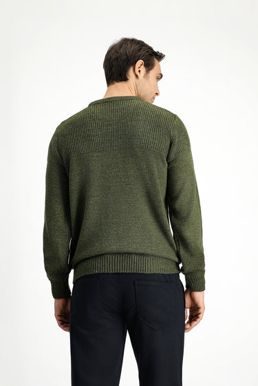 Orta Haki Bisiklet Yaka Regular Fit Desenli Triko Kazak