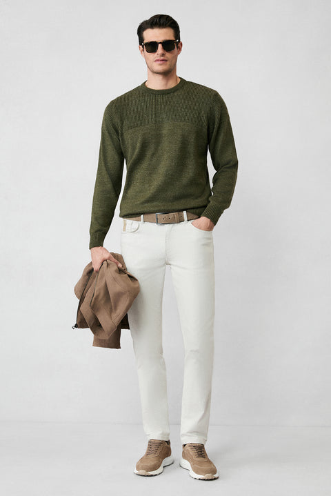 Orta Haki Bisiklet Yaka Regular Fit Desenli Triko Kazak