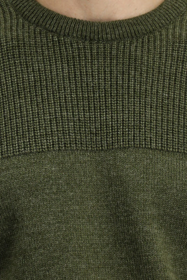 Orta Haki Bisiklet Yaka Regular Fit Desenli Triko Kazak