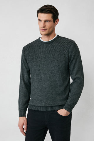  Orta Anrasit Melanj Bisiklet Yaka Regular Fit Desenli Triko Kazak