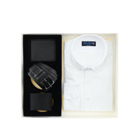 Beyaz 4'lü Hediye Seti / Gömlek & Kravat & Kemer & Cüzdan Çeyiz Seti