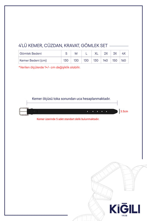 Beyaz 4'lü Hediye Seti / Gömlek & Kravat & Kemer & Cüzdan Çeyiz Seti Hediye Kutulu Set