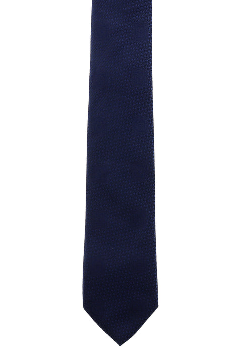 Koyu Lacivert Çiçek Desenli Kravat