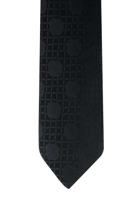 Siyah Çiçek Desenli Kravat