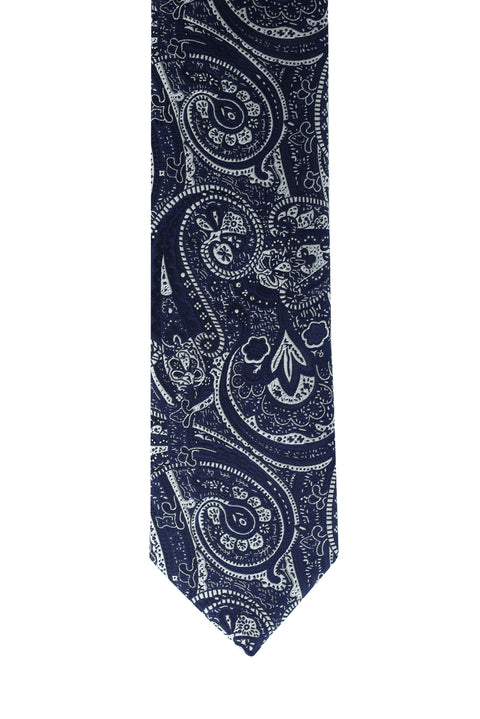Orta Lacivert Desenli Kravat