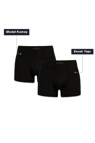  Siyah 2'li Modal Karışımlı Boxer Seti