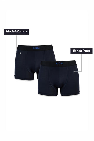  Koyu Lacivert 2'li Modal Karışımlı Boxer Seti